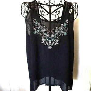 Mine Tank Top Size Medium Embroidered Ladder Back